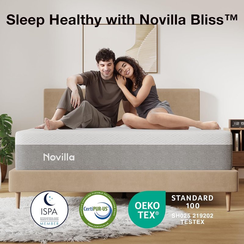 Novilla Bliss Queen Size Mattress - 12" Gel Memory Foam for Cool Sleep & Pressure Relief | Medium Plush Feel