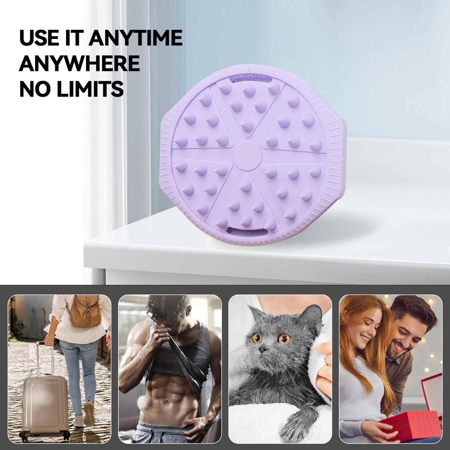 Dual-Sided Silicone Body Scrubber, Silicone Loofah for Shower Exfoliating Body Brush Scrubber for Men and Women for All Skin, Scalp Massager Lather Well&Easy to Clean (Purple)