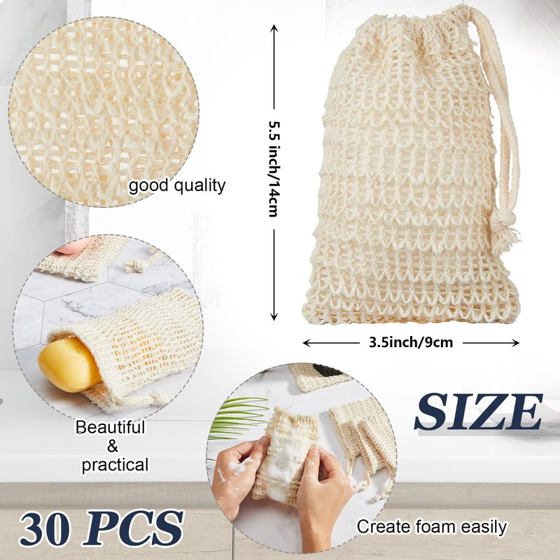 Umigy 40 Pcs Soap Bag and Holder Kit - Sisal Soap Saver Bags, Bamboo Wood Holder Tray for Shower Bath Use (Beige,Charcoal)