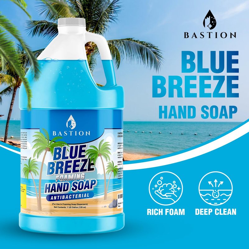 Bastion Blue Breeze Antibacterial Foaming Hand Soap - 1 Gallon Bulk Refill | Rich Lather & Moisturizing Formula