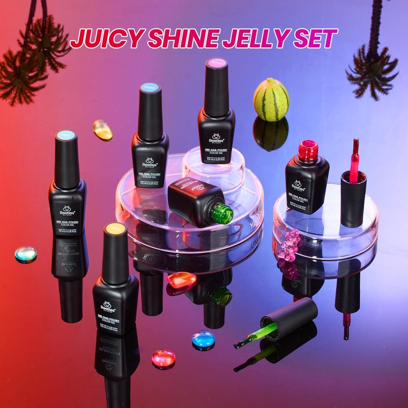 Beetles Neon Gel Nail Polish Set - 6 Colors Summer Jelly Gel Nail Polish Kit Hot Pink Red Blue Yellow Green Sheer Transparent Effect French Nail Art Tropical Glow Series Manicure Gift for Women