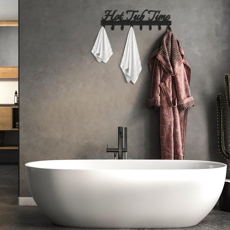 Towel Rack for Hot Tub Bathroom Towel Holder with 8 Hooks Towel Hanger Wall Mounted for Robes, Clothes, Towels - Hot Tub Accessories Outdoor