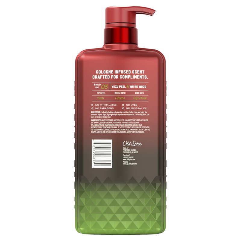 Old Spice Mens Shampoo, The Spice Alchemist Collection, Cologne-Infused Yuzu Peel & White Wood Scent, Free of Parabens & Phthalates, 21.9 fl oz