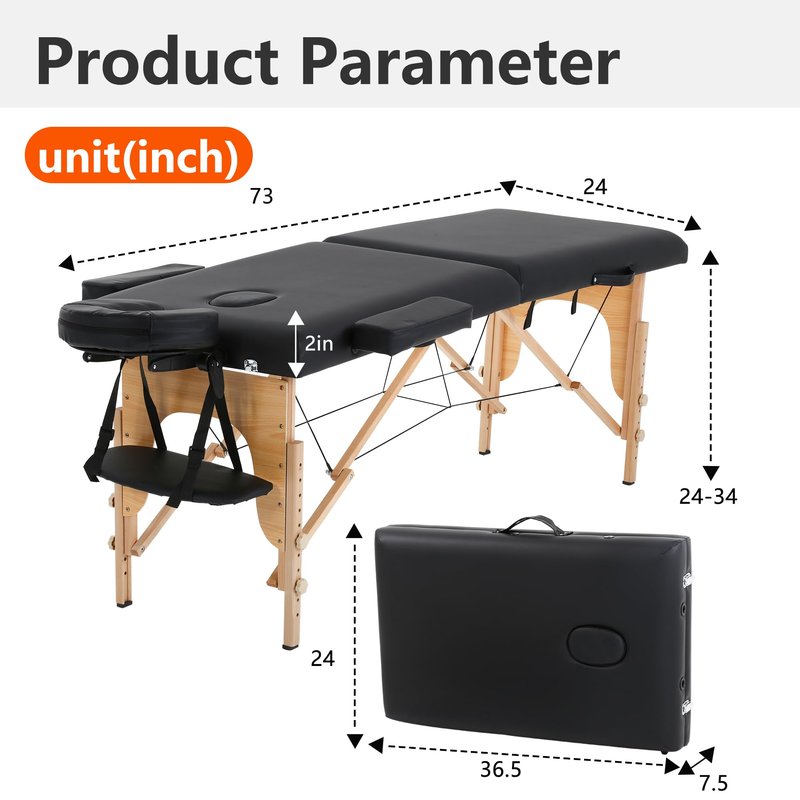 PayLessHere Massage Bed Portable Massage Table 24 inch Wide Lash Bed 2 Folding Height Adjustable Spa Table with Non-Woven Bag for Spa Footmassage Facial CareSpa Tattoo