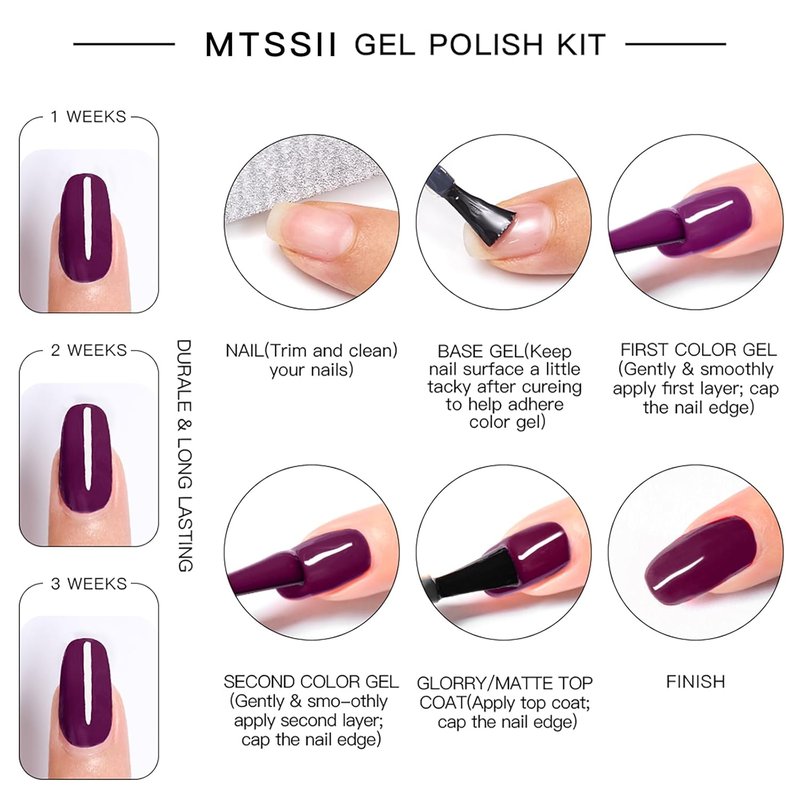 MTSSII Gel Nail Polish Set 12 Colors Blue Purple Gel Polish Kit Baby Blue Lavender Dark Purple Glitter Gel Nail Polish Aquamarine Mermaid Soak off Uv LED Gel Manicure DIY Nail Home