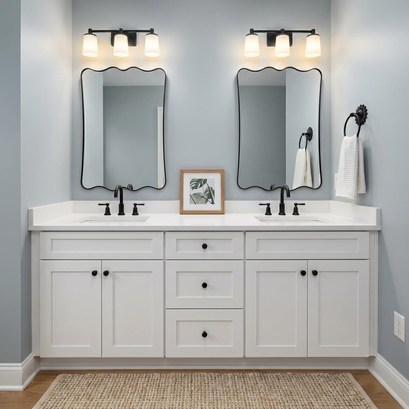 ANDY STAR 24x36 Wavy Rectangle Bathroom Mirror, Matte Black Scalloped Mirror with Curved Design, Irregular Wall Mirror for Vanity, Powder Room, Stainless Steel Frame, Anti-Rust