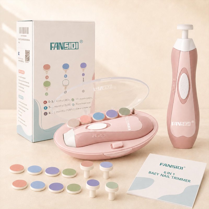 Fansidi Baby Nail Trimmer Electric, Easy & Safe Nail File for Newborn to Toddler, Whisper-Quiet Nighttime Use, Precise 4-Stage Grinding Heads, LED Light, 18-Pcs Kit, Blush Petal Pink, Baby Shower Gift