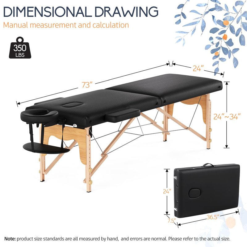 VIRRMO Portable Massage Table with Neck Stretcher, Adjustable Lash Bed Massage Bed Tattoo Table for Eyelash Extensions Beauty Tattoo,Black