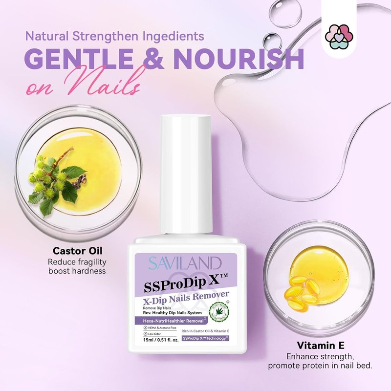 SAVILAND Dip Powder Remover Kit - Gentle & Safe Nail Removal | 2 Pcs with Cuticle Oil & Nail File, 0.5 Floz