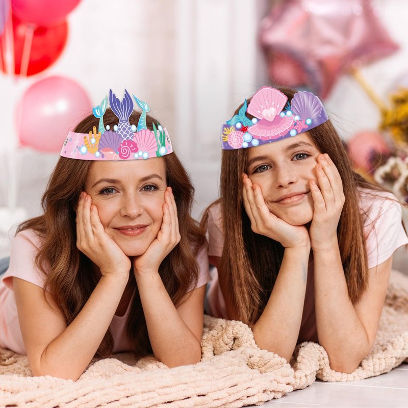 Qyeahkj 24 Pcs Mermaid Birthday Party Crowns Under the Sea Ocean DIY Crown Craft Kits Art Set Paper Mermaid Party Favor Hats Paper Princess Headband Making Kit Party Decorations Supplies for