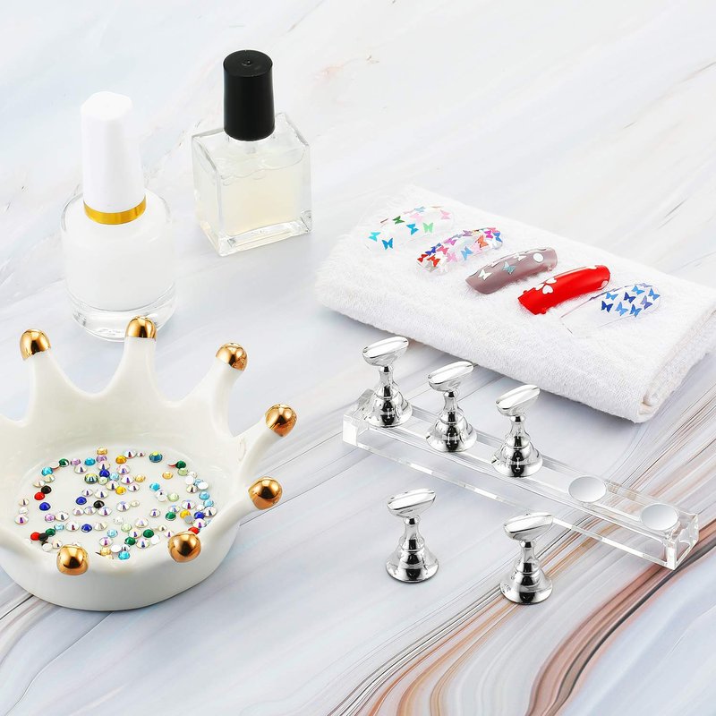 Blulu 6 Sets Magnetic Nail Tip Display Holder Acrylic Display Stand Nail Tip Practice Art Training Stand for DIY Manicure Fingernail Salon(Silver)