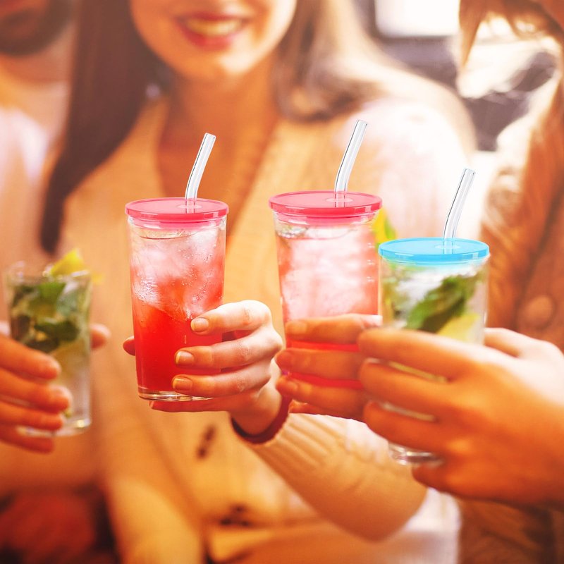 20-Pack Colorful Acrylic Cup Lids with Straw Hole - Spill-Proof Reusable Covers for 16oz Glasses & Tumblers - Perfect for Iced Coffee, Beer, Beverages