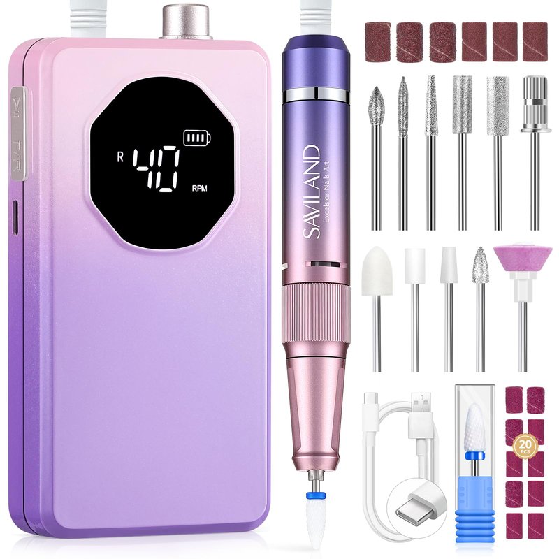 SAVILAND 40000RPM Nail Drill Professional: Portable Electric Nail File Low-Noise 4007mah Rechargeable Nail File Grey 004