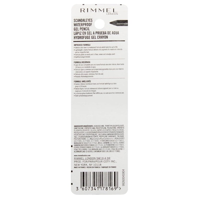 Rimmel London Waterproof Gel Pencil Eyeliner - Long-Wearing, Ultra-Smooth, Smudge-Proof | Black 0.04oz