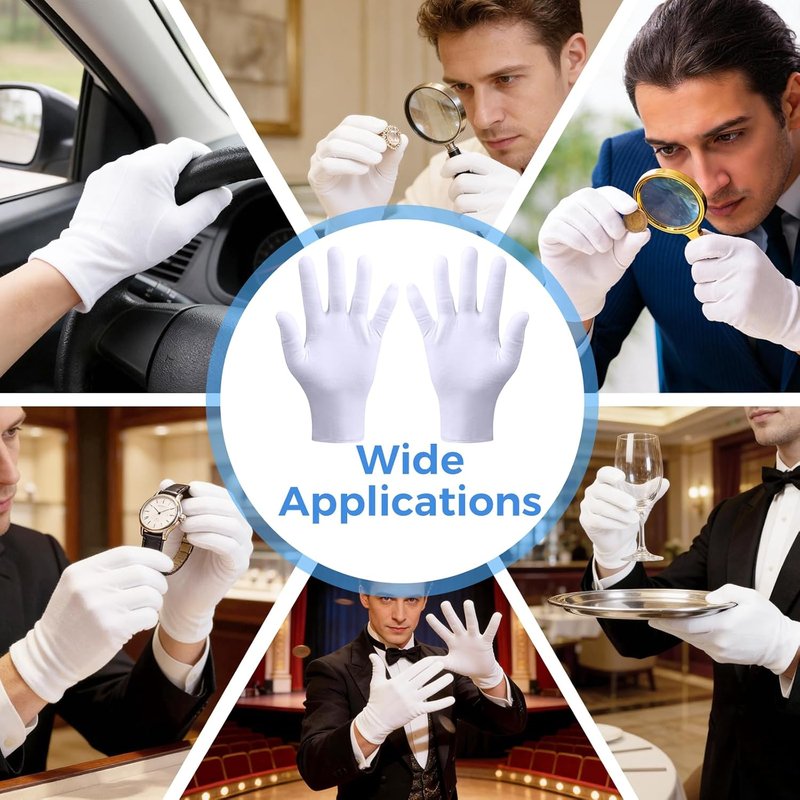 3 Pairs Cotton Gloves for Dry Hands Sleeping, Moisturizing Gloves for Men and Women, Stretchable White Cotton Gloves Eczema for Service Driving Coin Jewelry Handling
