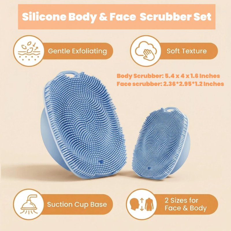 ARIOSOX, Soft Silicone Body Scrubber, Face Scrubber Silicone, Gentle Texture Exfoliating Body Scrubber for Men and Women On Sensitive Skin, Back Large Suction Cup for Easy Dry and Store (Blue)