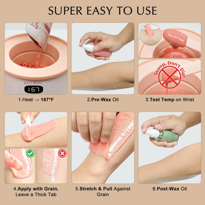KOTAMU Wax Kit Pink Digital Hair Removal Waxing Kit for Women & Men Hot Wax Warmer Pot for Face, Eyebrow, Body, Brazilian, Bikini, Sensitive Skin Waxing Machine with 25 Accessories for Home Salon