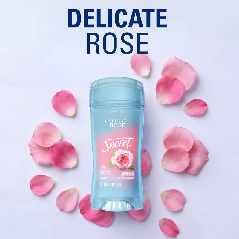 Secret Fresh Antiperspirant Deodorant for Women, 72hr Breathable Sweat & Odor Protection, Instant Freshness & Gentle, PH Balancing Minerals, Clear Gel, Delicate Rose Scent, 2.6 oz (Pack of 2)