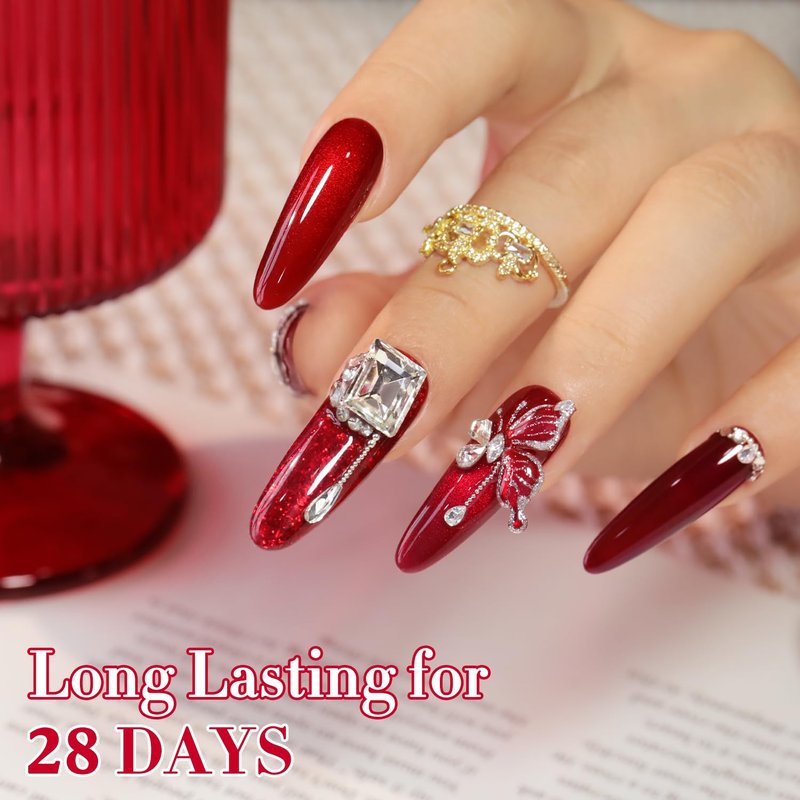 Double Rhythm Gel Polish Set - 6 Pcs 15 ML Soak Off Nail Art Kit | Jelly Burgundy Red & Silver Glitter