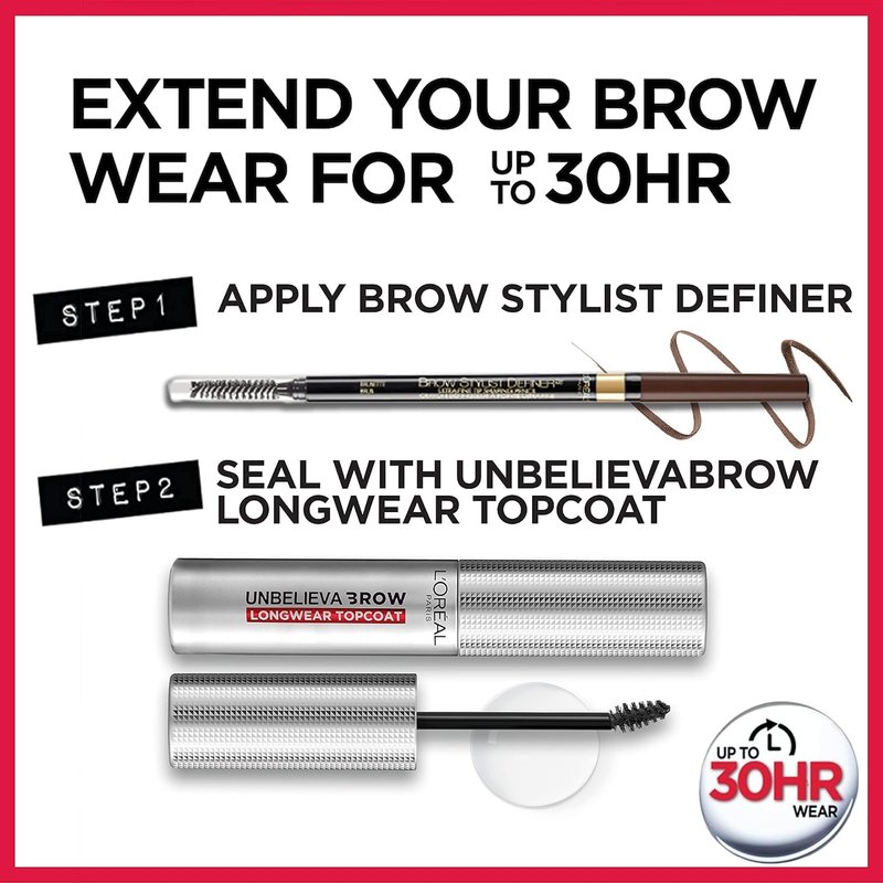L'Oreal Paris Makeup Brow Stylist Definer Waterproof Eyebrow Pencil, Ultra-Fine Mechanical Pencil, Draws Tiny Brow Hairs and Fills in Sparse Areas and Gaps, Auburn, 0.003 Oz
