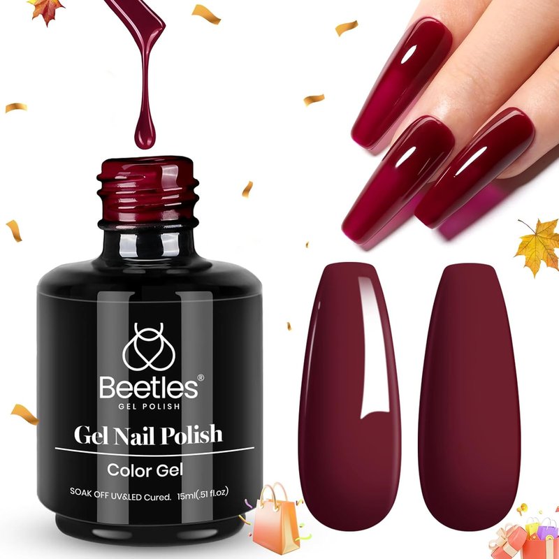 Beetles Red Gel Polish - Oxblood Red Long-Lasting Nail Color | 15ML Burgundy Gel for DIY Manicure