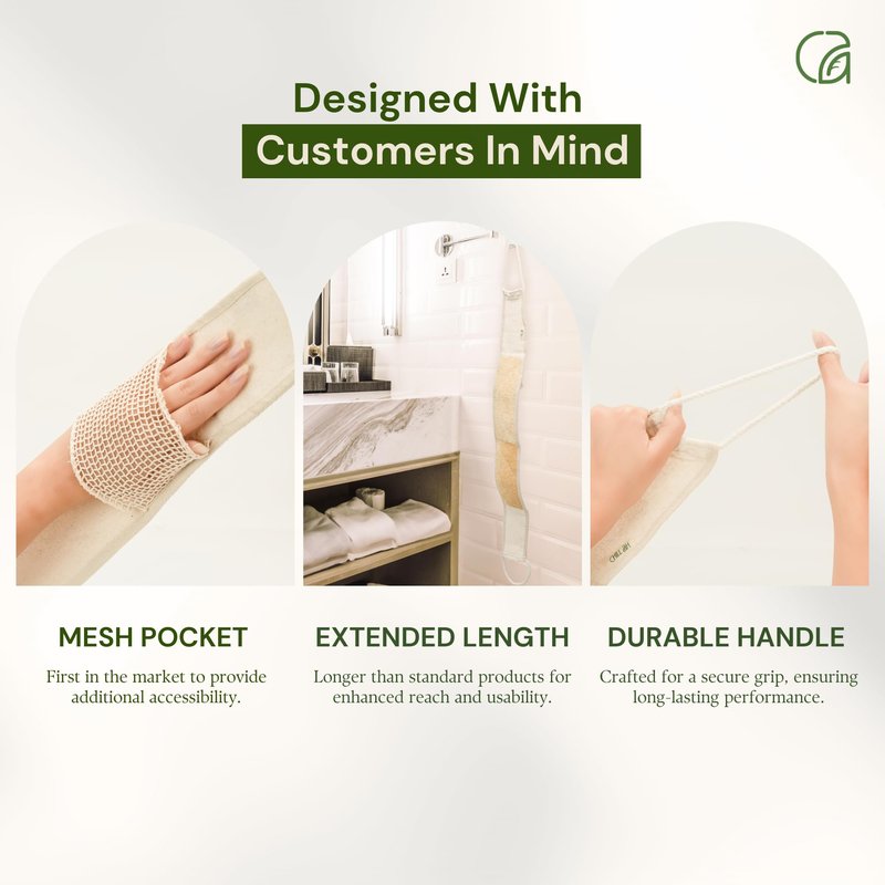 Chill Ah Premium Back Scrubber, Exfoliating Natural Loofah Multi-Function Back Scrubber for Shower, Gift for Mom