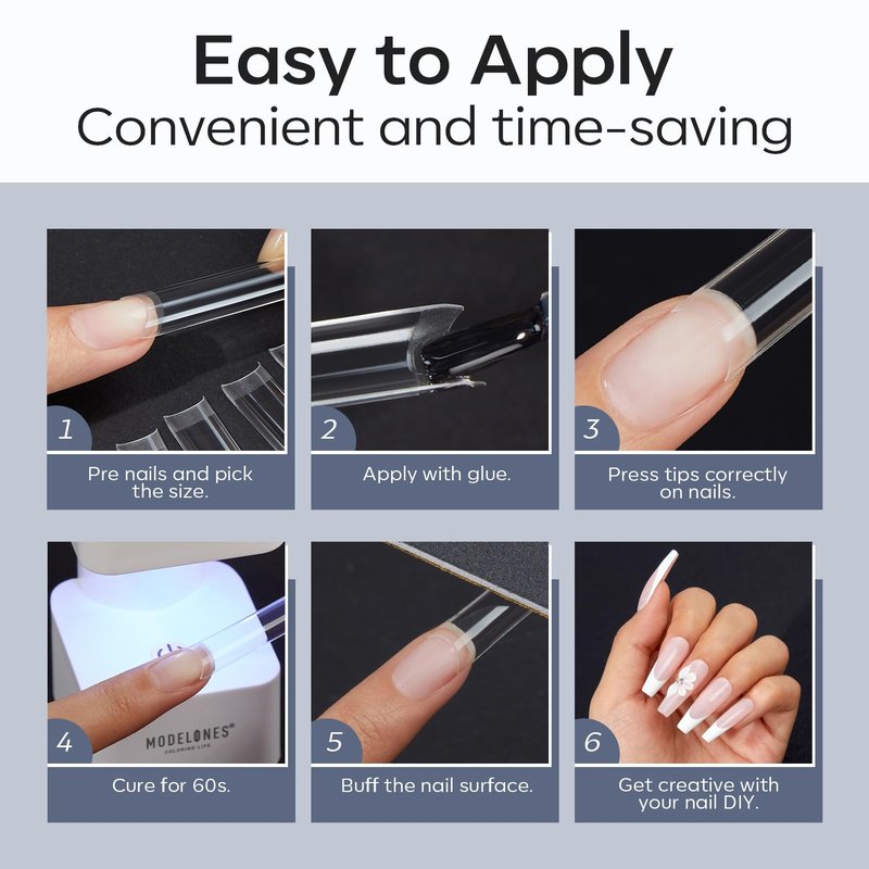 modelones Square Nail Tips, 504 Pcs Acrylic Fake Nails XXL Extra Long Straight No C Curve Half Cover Clear Tips Gel 12 Sizes with Box