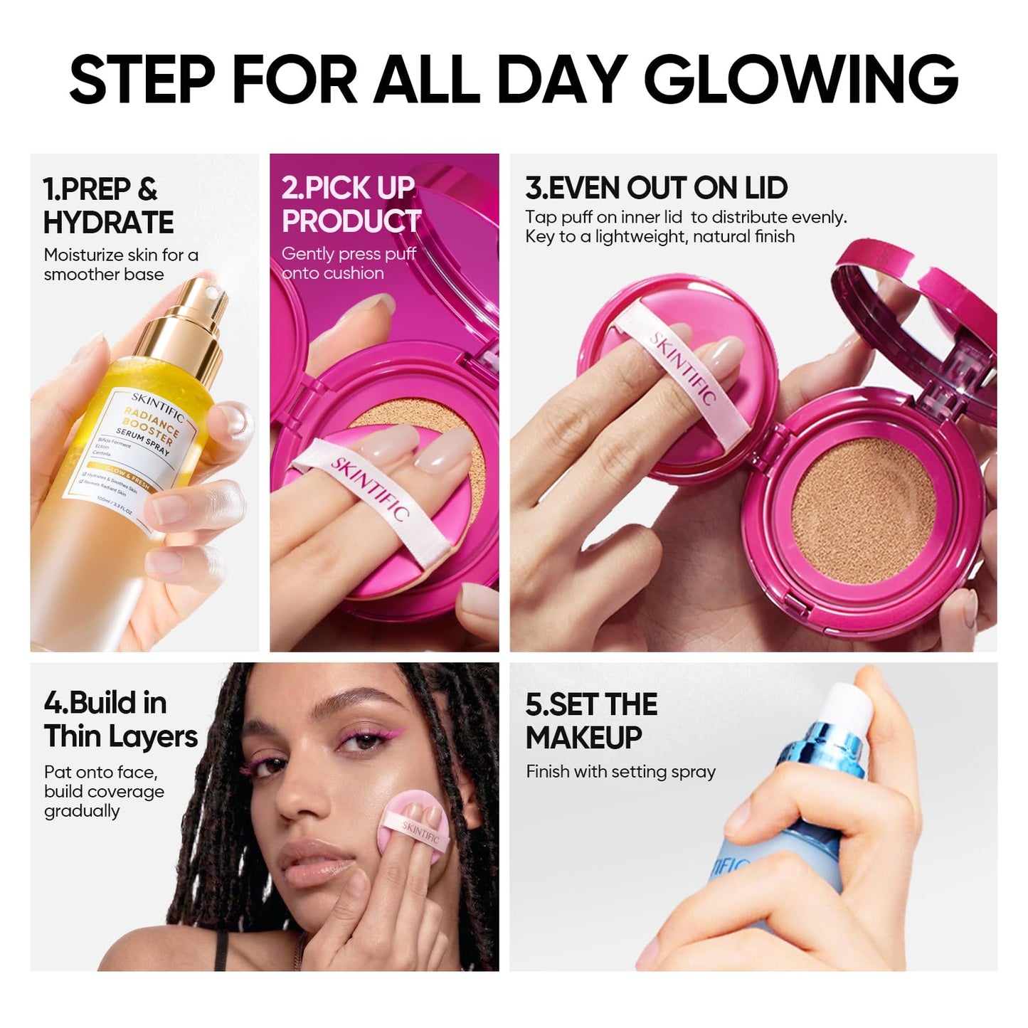SKINTIFIC Cover Glow Perfect Cushion Foundation – Natural Radiant Finish, Medium-to-High Buildable Coverage, Hydrating Peptide Complex, Lightweight for Dry & Combination Skin,#02 Ivory