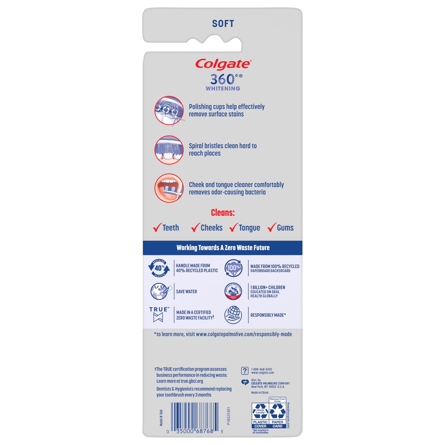 Colgate 360 Optic White Whitening Toothbrush, Adult Soft Toothbrush with Whitening Cups, Helps Whiten Teeth and Removes Odor Causing Bacteria, 4 Pack