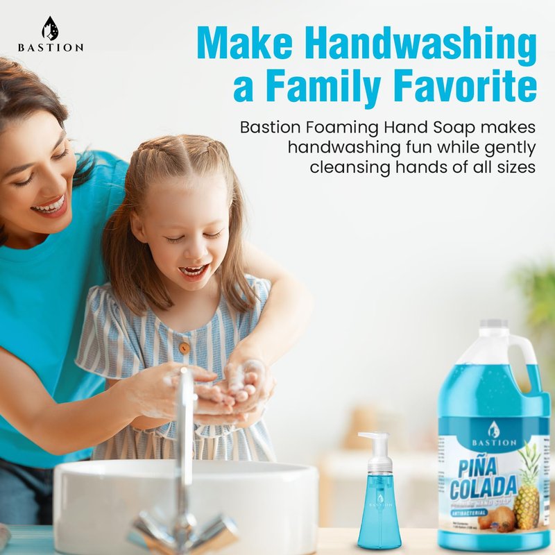 Bastion Foaming Antibacterial Hand Soap Refill β Pina Colada Scent, 1 Gallon (128 oz) β Bulk Moisturizing Hand Wash for Home, Office, Kitchen, Bathroom β Kills Germs, Softens Hands