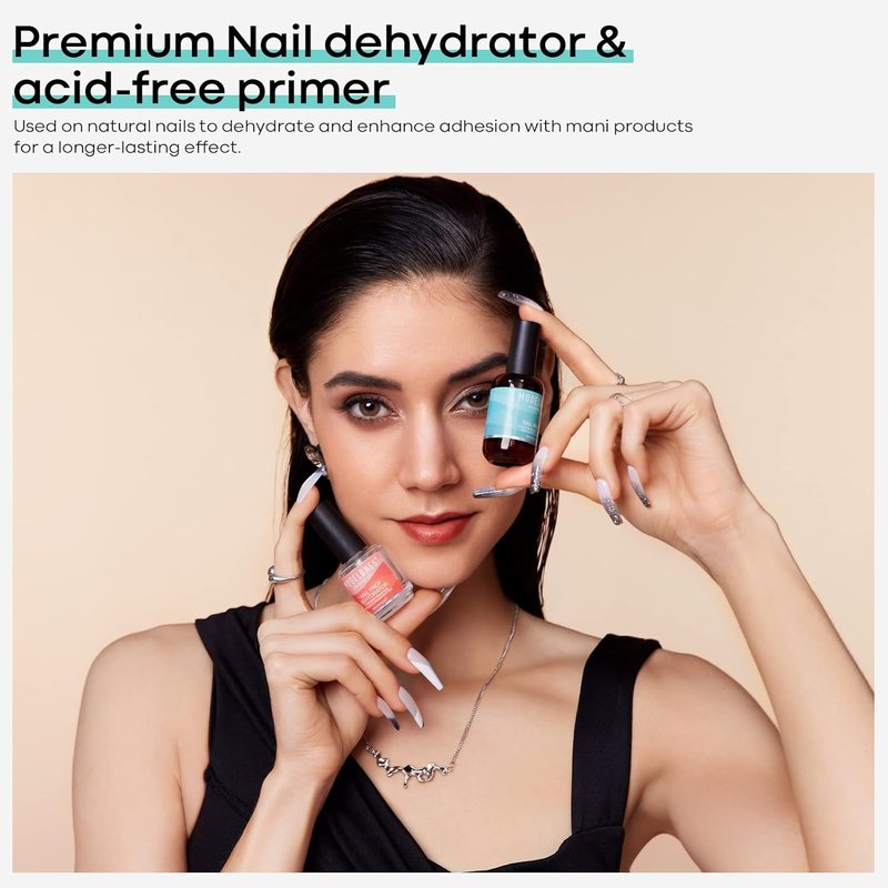 Super Shiny Gel Base and Top Coat Set - 15ml Nail Prep Dehydrator & Primer Kit for Perfect Nails