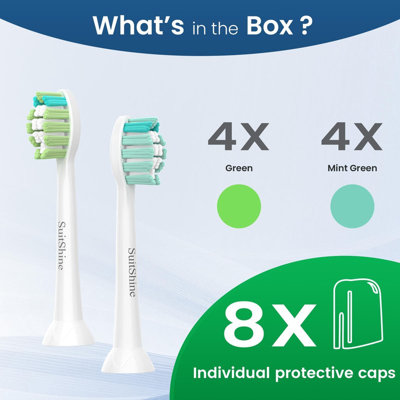 SuitShine Replacement Toothbrush Heads Compatible with Philips Sonicare and More Click-on Handles 8 Pack White