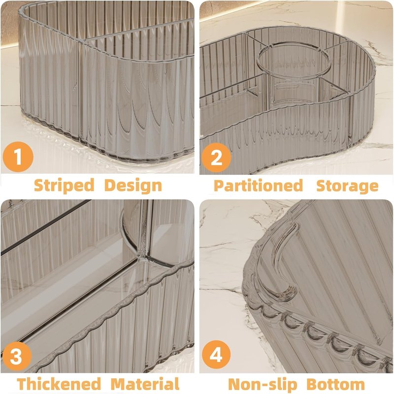 Makeup Organizer Countertop for Vanity Acrylic Skincare Storage and Make up Organization for Desk,Cosmetic Display Case and Makeup Brush Holder for Bathroom,5 Compartments(1PC,Grey)