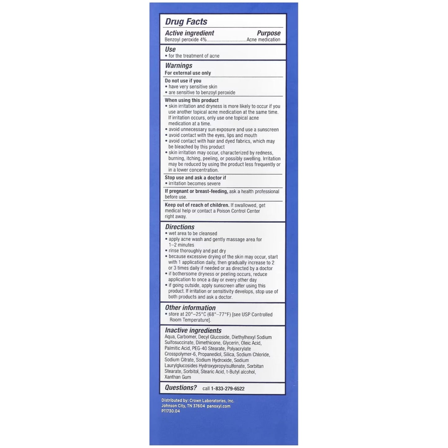 PanOxyl 4 Acne Creamy Wash, 4% Benzoyl Peroxide 6 oz (Pack of 5)
