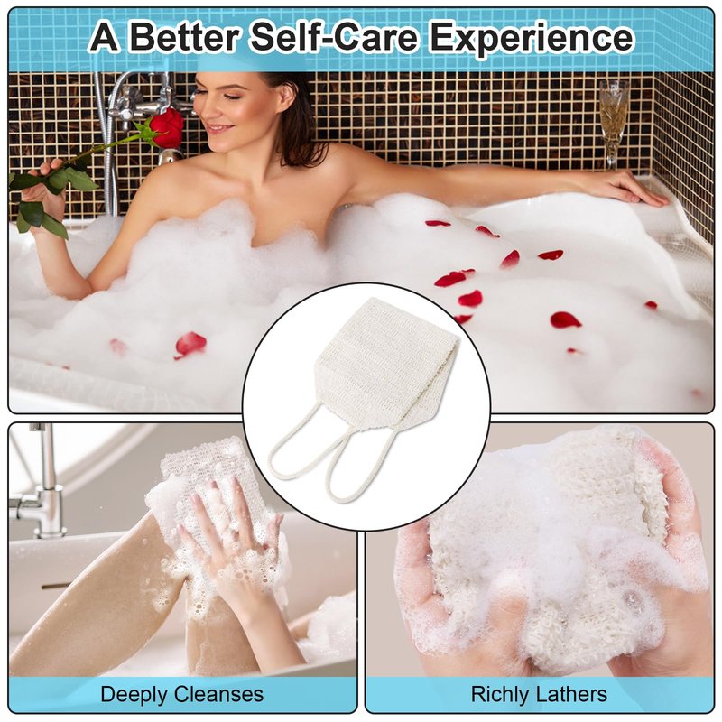 35.5" Long Exfoliating Washcloth Shower Loofah with Handle for Women, Natural Body Scrubber Back Cleaner for Shower, Double Layer Extra Rough Bath Scrubber for Body