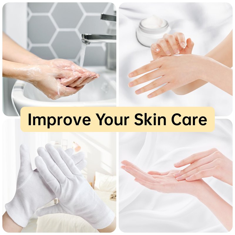 HandLove Premium 100% Cotton Gloves | Moisturizing Gloves for Dry Hands | Overnight Sleeping & Eczema | Pure White, 12 Pairs, Christmas Dress-Up Gloves