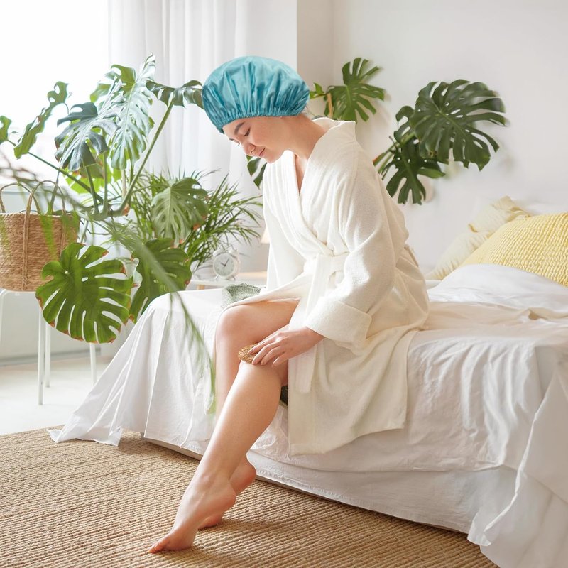 AmazerBath Shower Cap - 4 Pack Reusable Waterproof Hair Caps | Double Layered, Elastic Design for Adults & Kids