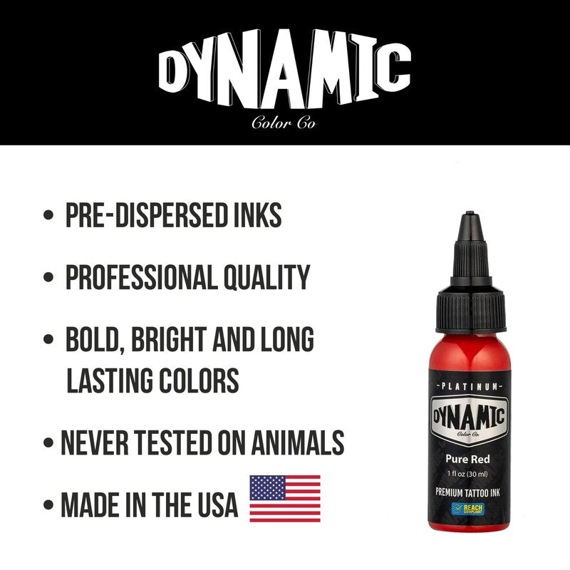 Dynamic Color Co - Platinum Collection Pure Red Tattoo Ink, Reach Compliant Premium Tattoo Ink, Safe for European Regulations, Made in Spain, (1 oz Bottle)