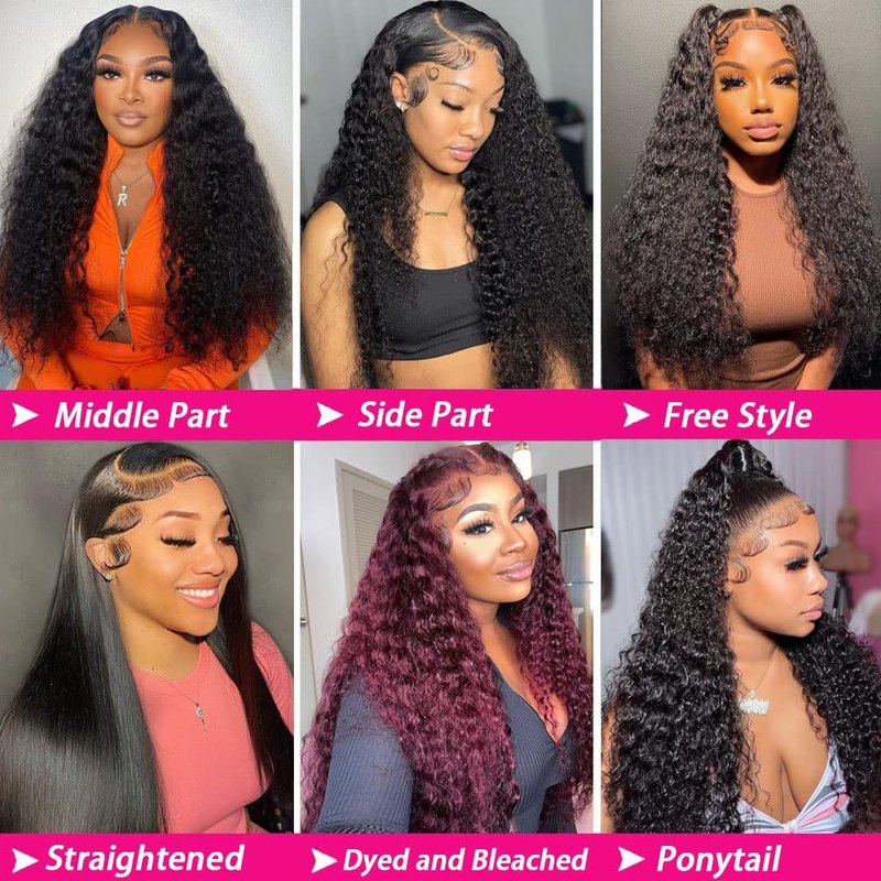 Leximi 32 Inch 13x6 Deep Wave Lace Front Wigs Human Hair Pre Plucked 200% Density 13x6 HD Deep Curly Lace Front Wig Human Hair Wigs For Women Deep Wave Frontal Wig Human Hair