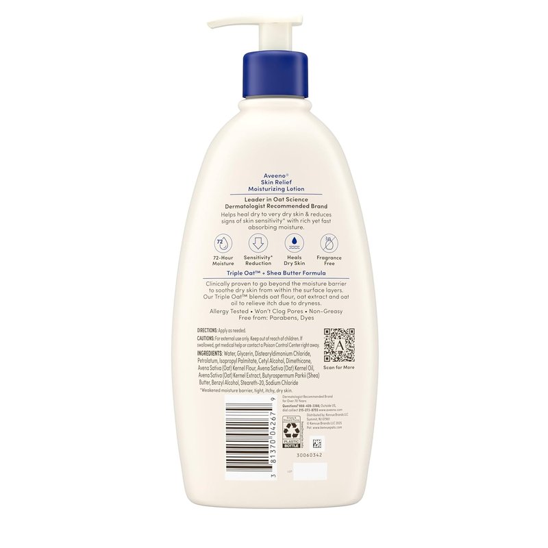 Aveeno Skin Relief Moisturizing Lotion - Fast-Absorbing Body Lotion for Very Dry, Sensitive Skin | 18 fl. oz, Fragrance-Free