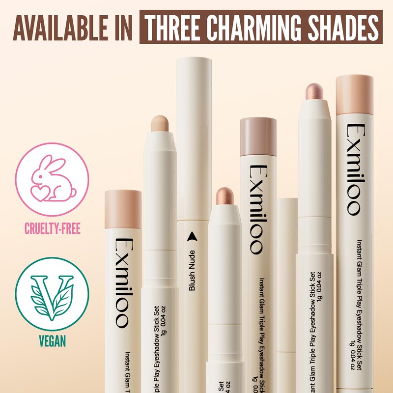 Exmiloo Cream Eyeshadow Stick Set - Waterproof Long-Lasting Eye Shadow Sticks with Shimmer & Matte Finish, 3 Colors Eyeshadow Set for Natural Everyday Looks, Vegan & Cruelty-Free