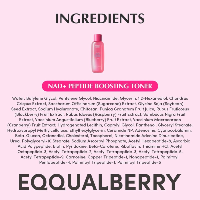 EQQUALBERRY NAD+ Peptide Boosting Toner - Anti-Aging Hydrating Face Toner with 5% NAD+ & 13 Peptides | Firming Pink Toner for Sagging Skin (5.07 fl. oz / 150ml)