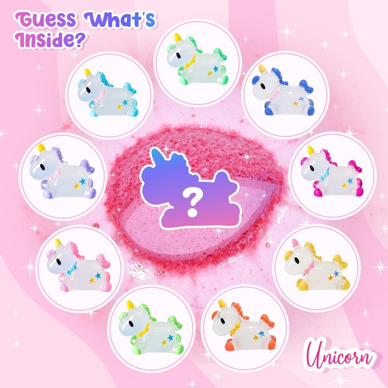 Bofuoos Unicorn Bath Bombs with Surprise Toys Inside, Birthday Gifts for Girls, 9 Packs Natural Organic Bubble Bath Bomb for Kids Girls Daughter Granddaughter (36+ Months)
