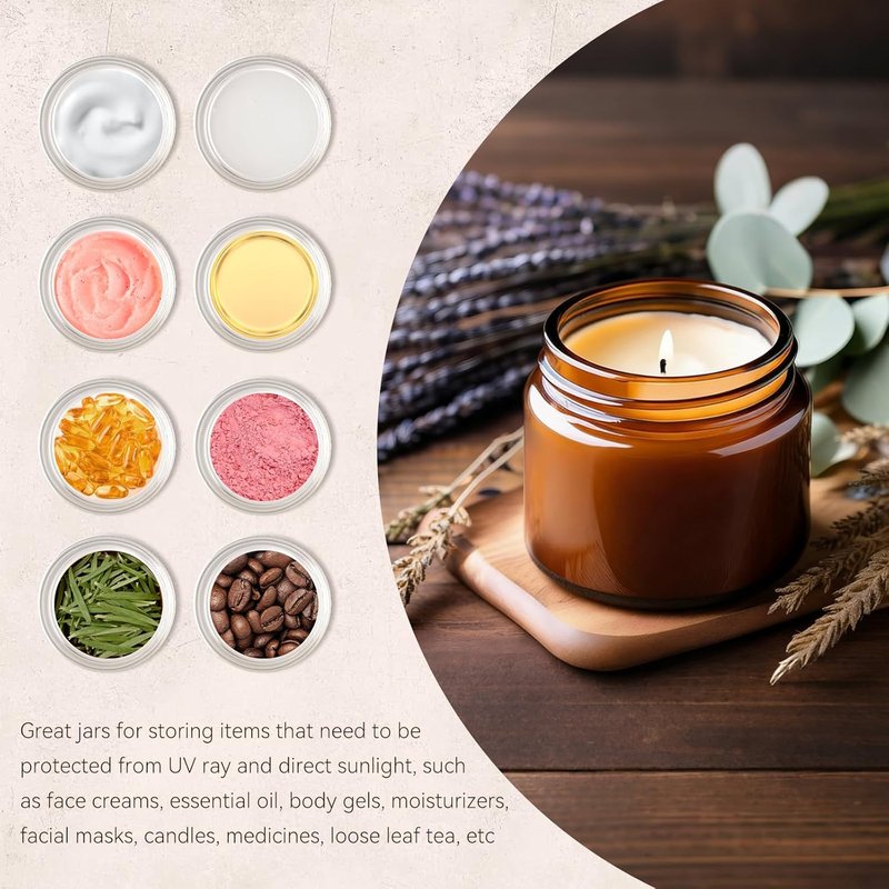 Skiennix 2 Oz Amber Glass Jars - 12 Pack Airtight Cosmetic Containers with Lids for Lotions & Creams