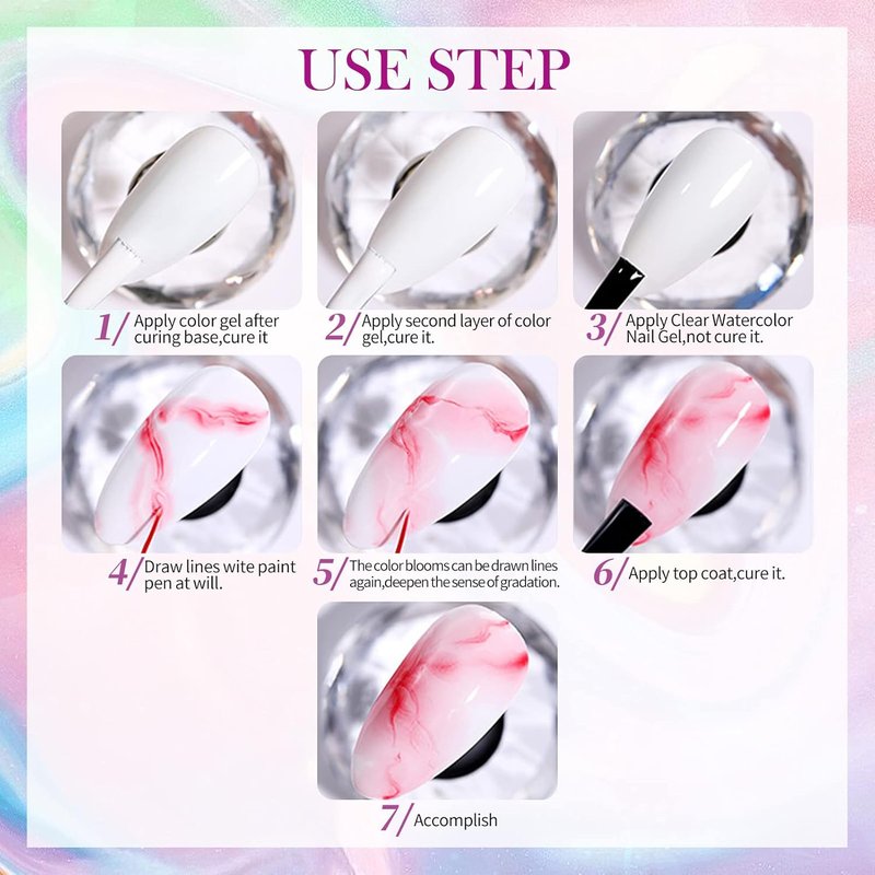 Born Pretty Nail Blooming Gel, 15ml Clear Clear U V Led Blossom Gel Polish for Spreading Effect Marble Natural Stone Watercolor Floral Print Nail Art DIY Design Manicure Valentine's Day Gift