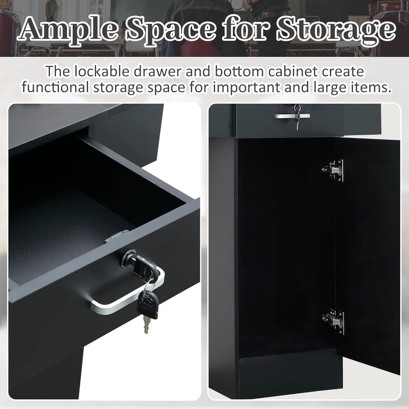 Hair Styling Organizer Station - Professional Salon Equipment with Glass Door | 6 Tool Holders & 2 Storage Cabinets - Black