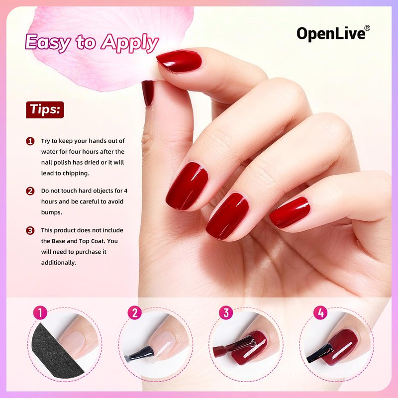 OpenLive 10ml Red Nail Polish Set 6 Colors Rose Red All Seasons Neutral Color Fast Dry Nail Polish Set for Women Salon DIY Nail Art