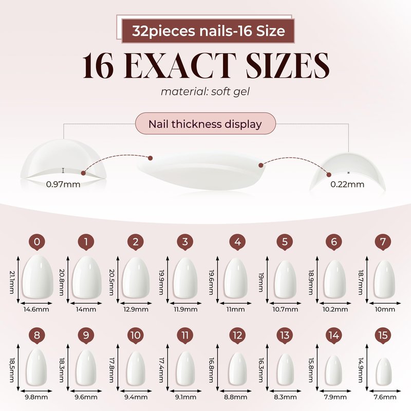 UNA GELLA White Press On Nails Short: Almond Soft Gel Press Ons Kit with Nail Tips Glue on Nails, 16 Sizes - 32 Reusable Fake Nails Kit, Milky White