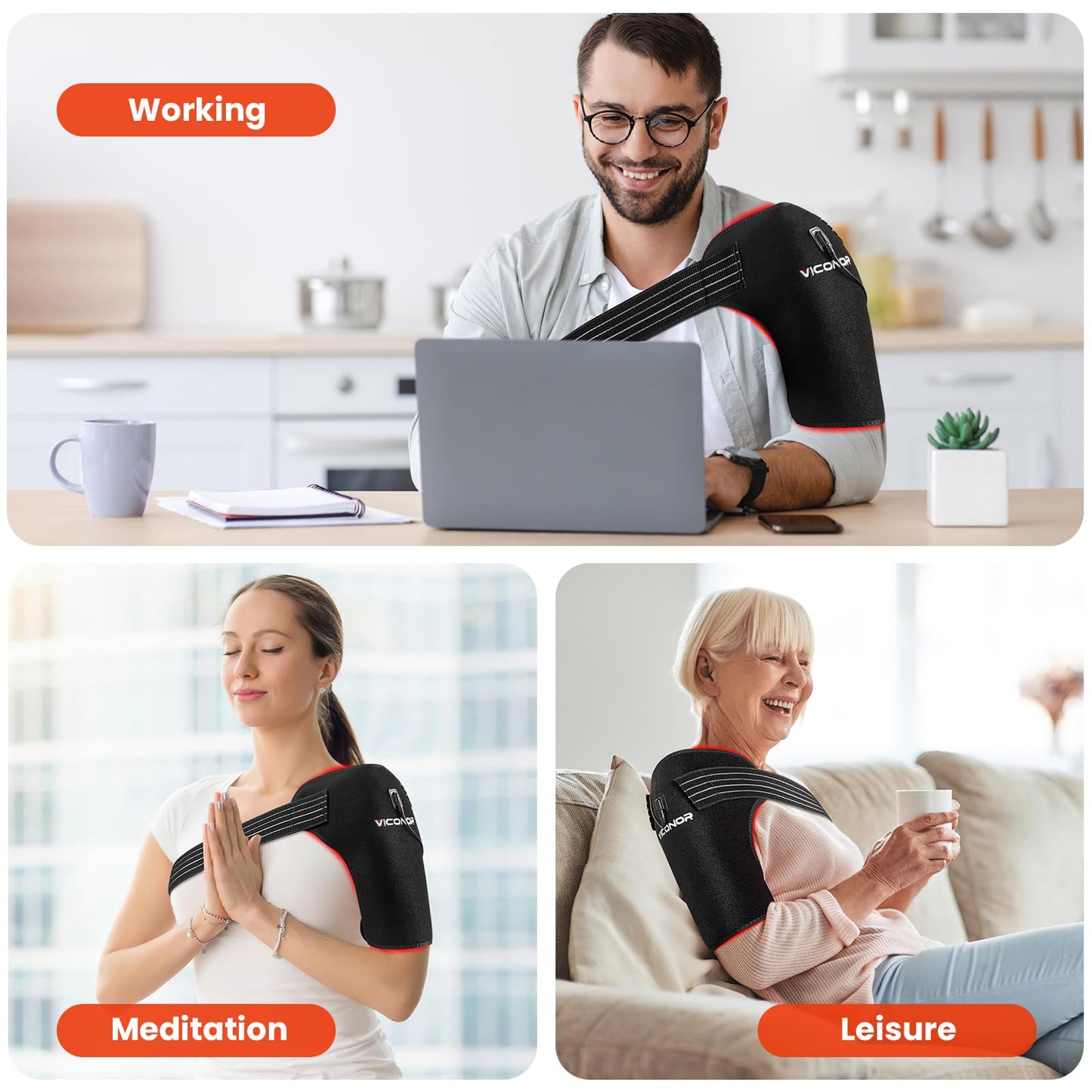 Viconor Red Light Therapy for Shoulder Pain Relief, Infrared Light Therapy for Body, Improve Joint Muscle, 660nm & 850nm Red Light Shoulder Wrap, Black1