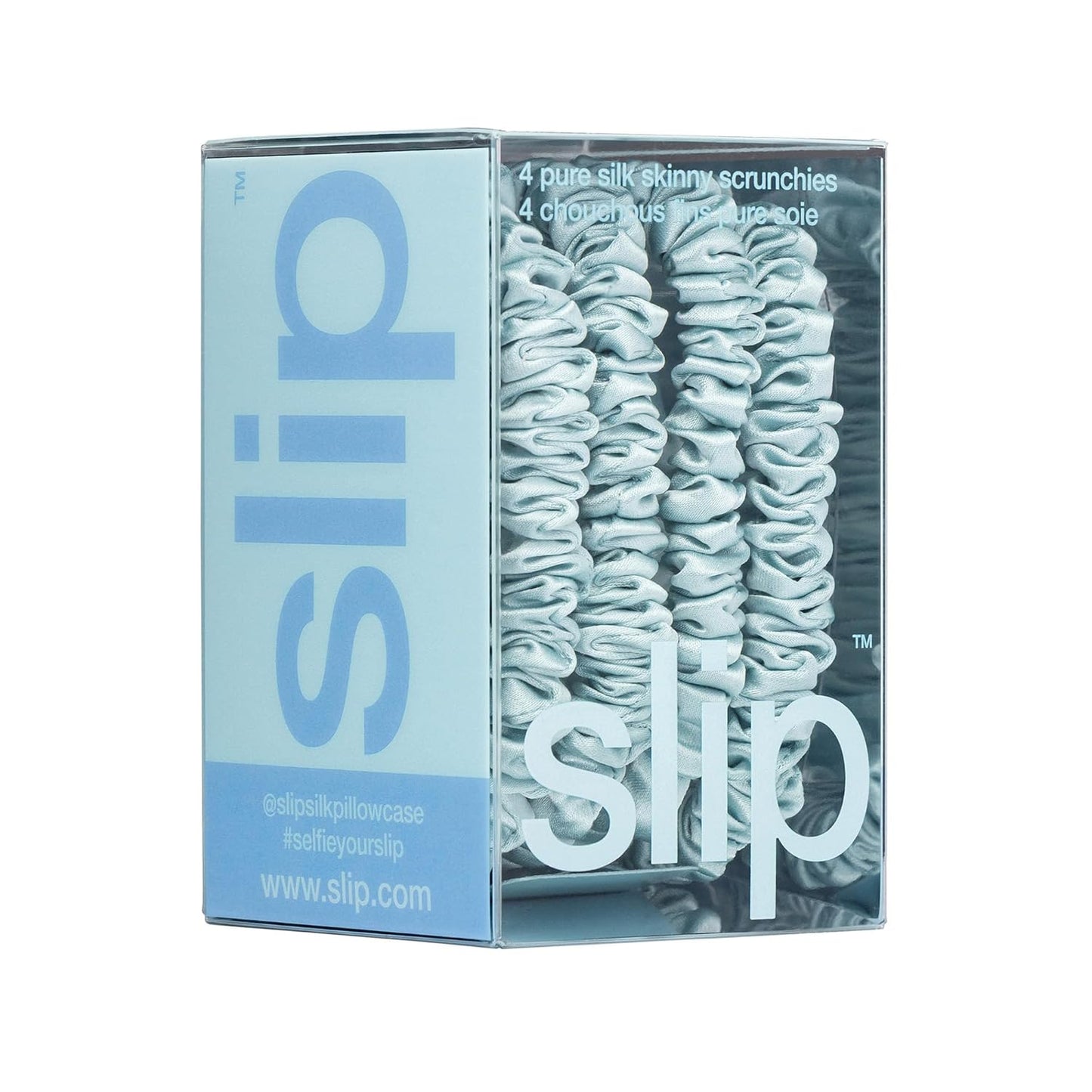 slip Skinny Scrunchies: Anti-Crease, Anti-Breakage Slipsilk™ Design Protects Delicate Hair | Includes 4 Pure Silk Scrunchies: Sky Blue